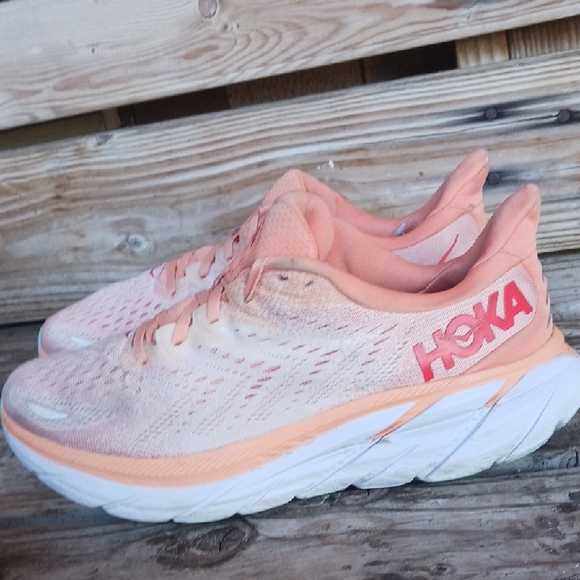 Hoka Clifton 8 Women's Coral Athletic Shoes - Picture 10 of 14